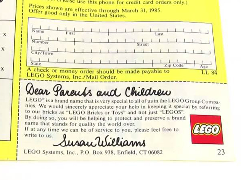 Lego Catalogue 1985
